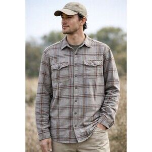 Patagonia Organic Cotton Flannel Shirt Mens Large Plaid Brown Gray Button Up
